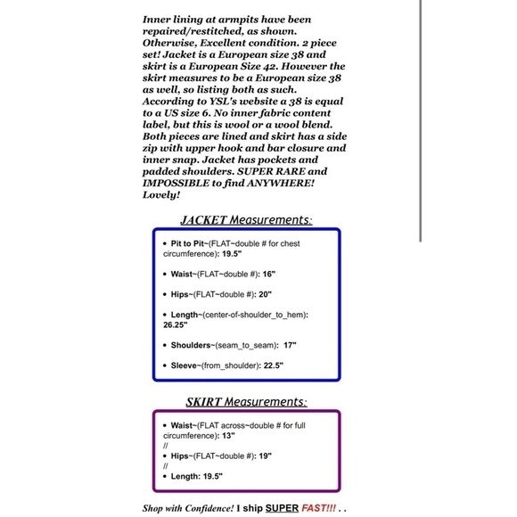 Vintage Saint Laurent 38 Women Sz 6 Black Houndstooth Wool Jacket Skirt Suit Set - Picture 2 of 16